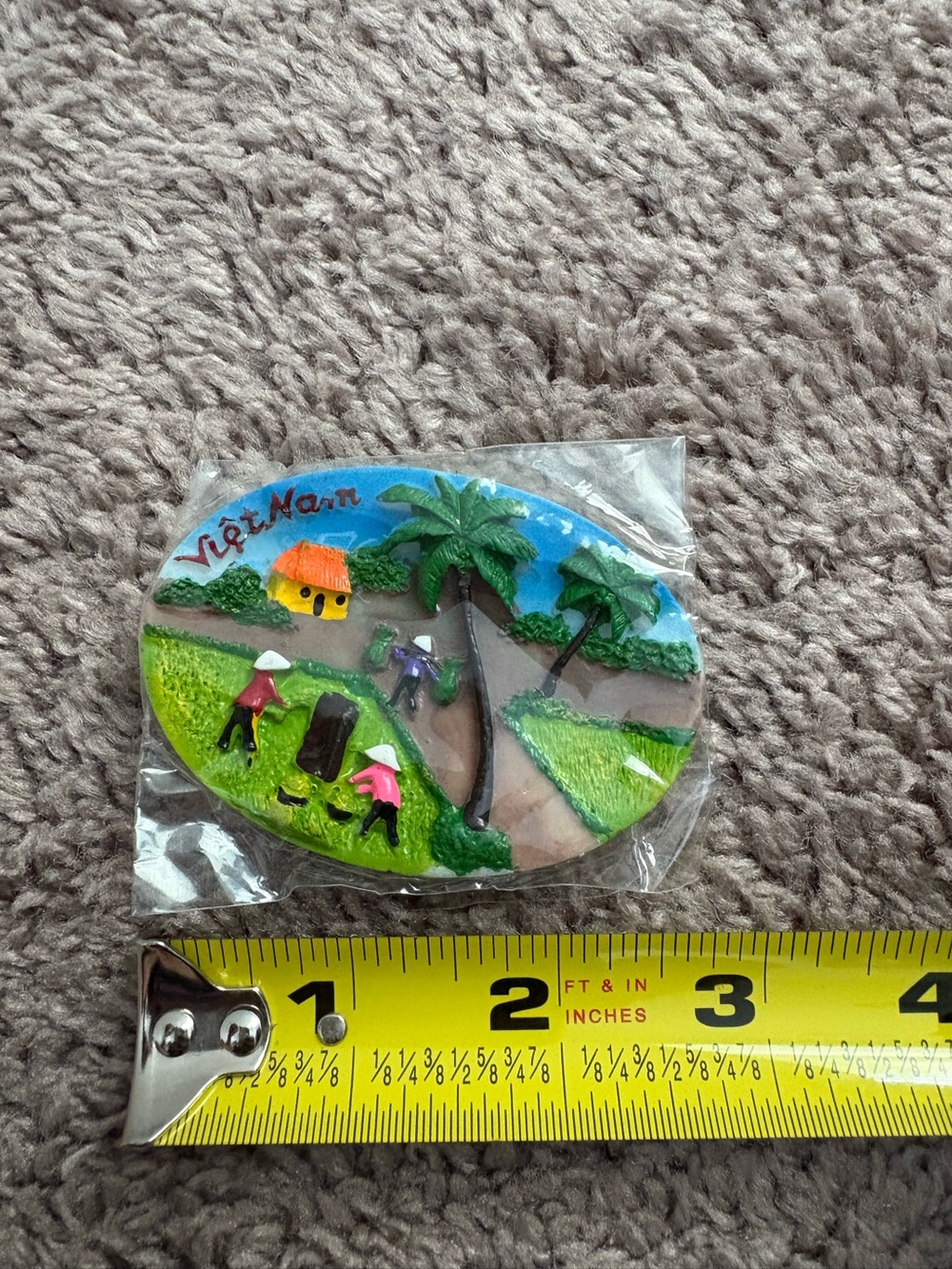 Vintage Vietnam Souvenir Ceramic Magnet - Colorful Hand-Painted Scene
